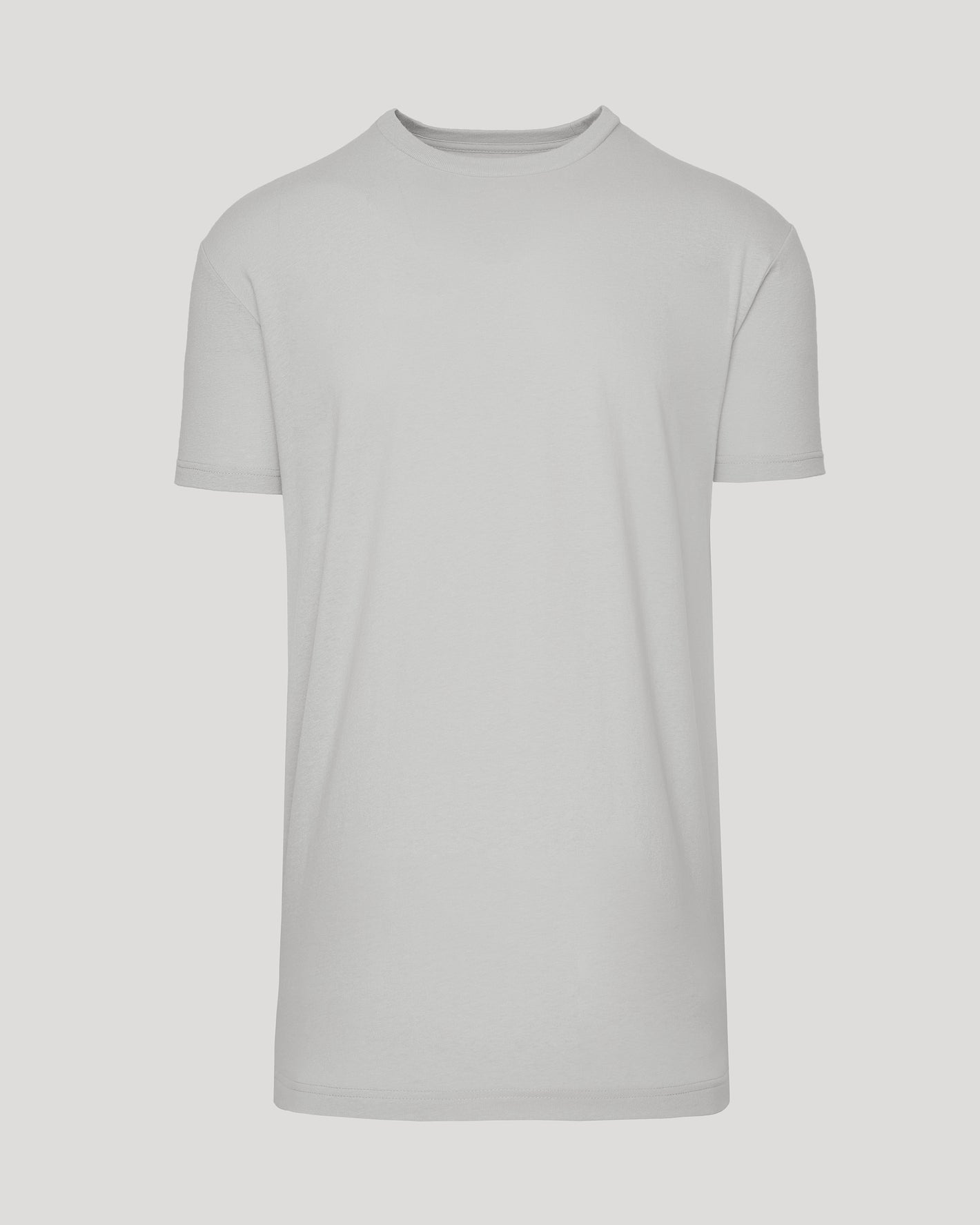 Steel Tall Straight Hem Crew Neck T-Shirt laid flat, light-grey, short-sleeved.