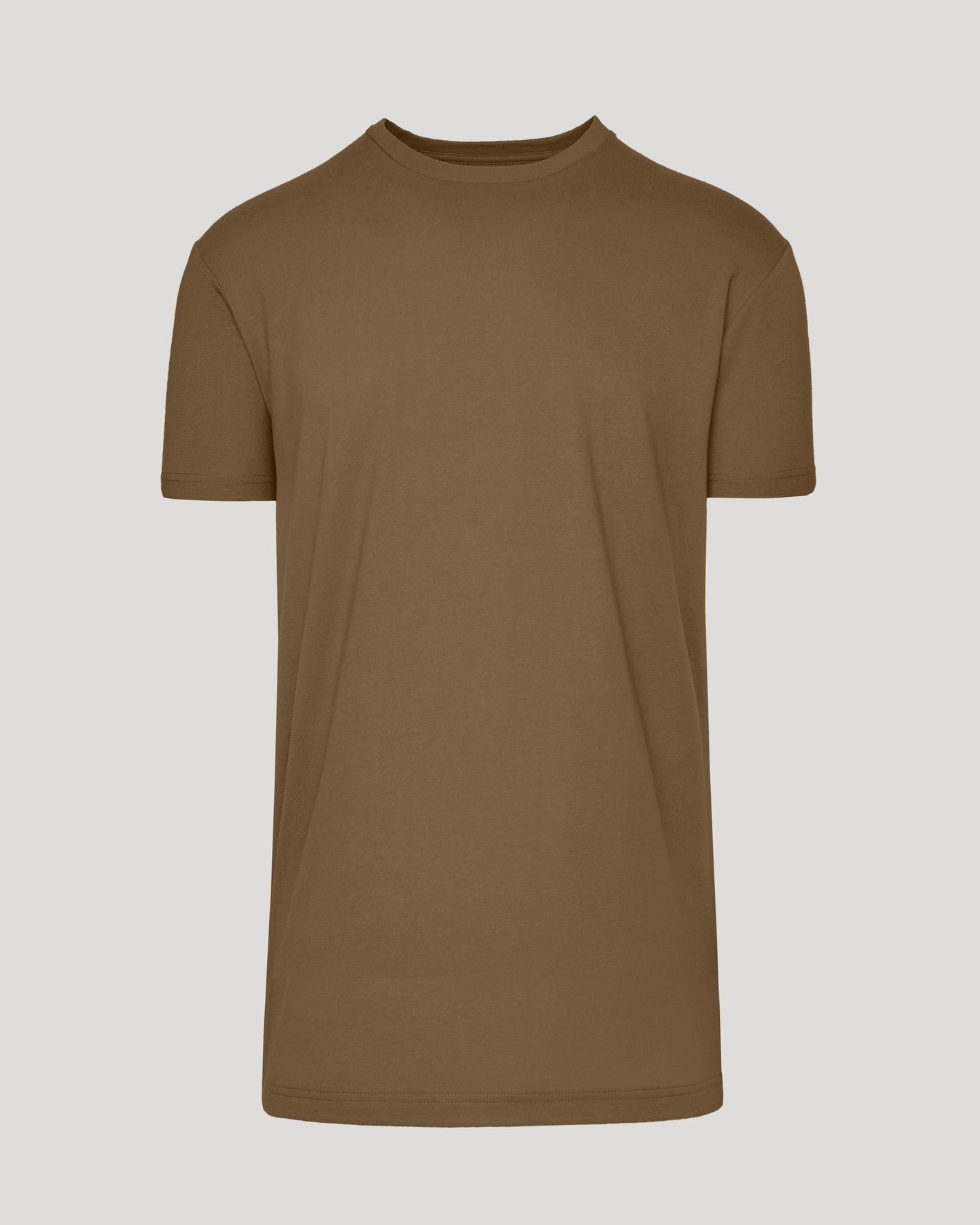 Tan 499 Tall Straight Hem Crew Neck T-Shirt against neutral backdrop.