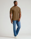 Model wearing Tan 499 Tall Straight Hem Crew Neck T-Shirt.