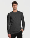 Young man in Staple Tall Long Sleeve T-Shirt, charcoal-gray.