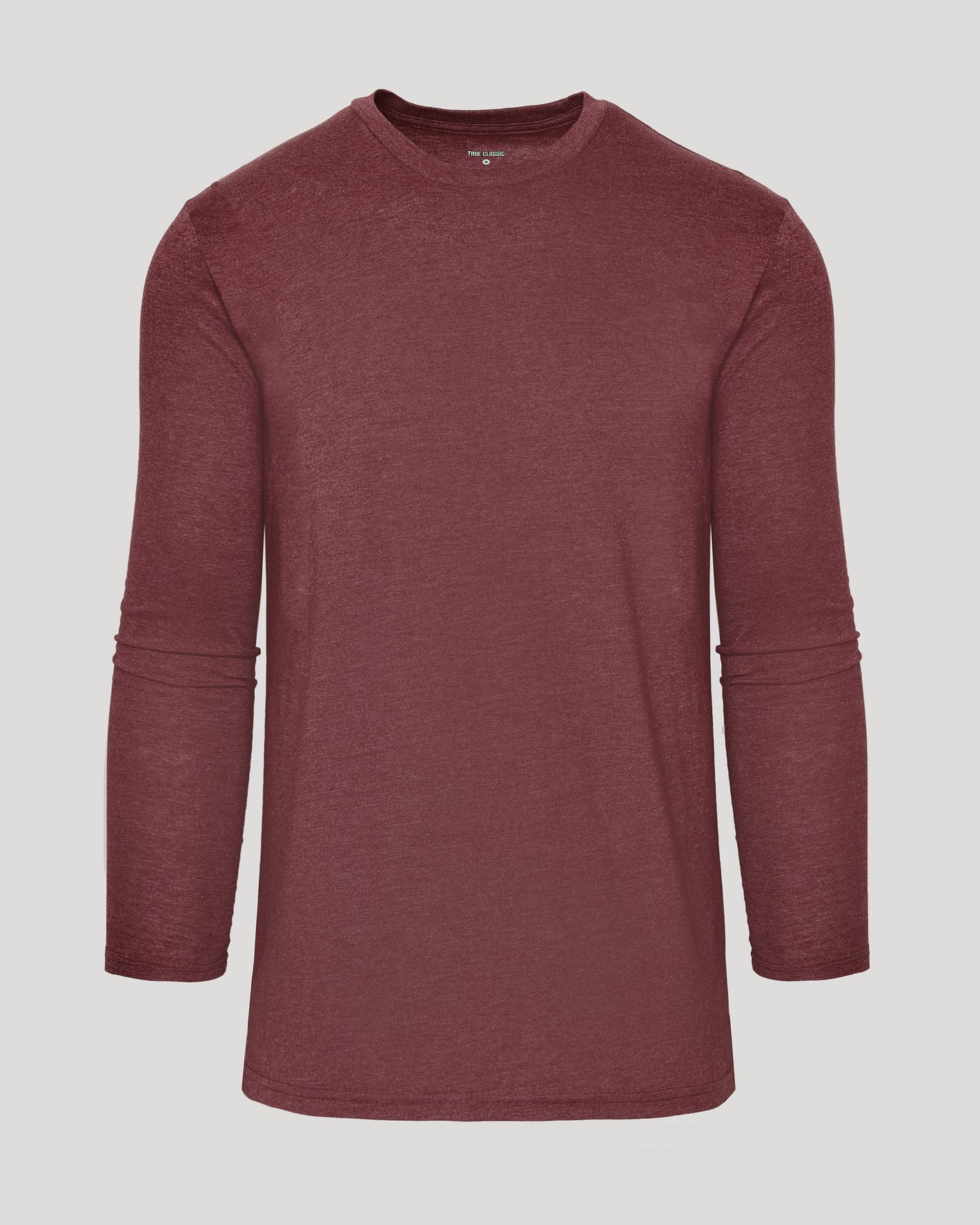 Dark Heather Clovewood Tall Long Sleeve T-Shirt, heathered burgundy, flat layout.
