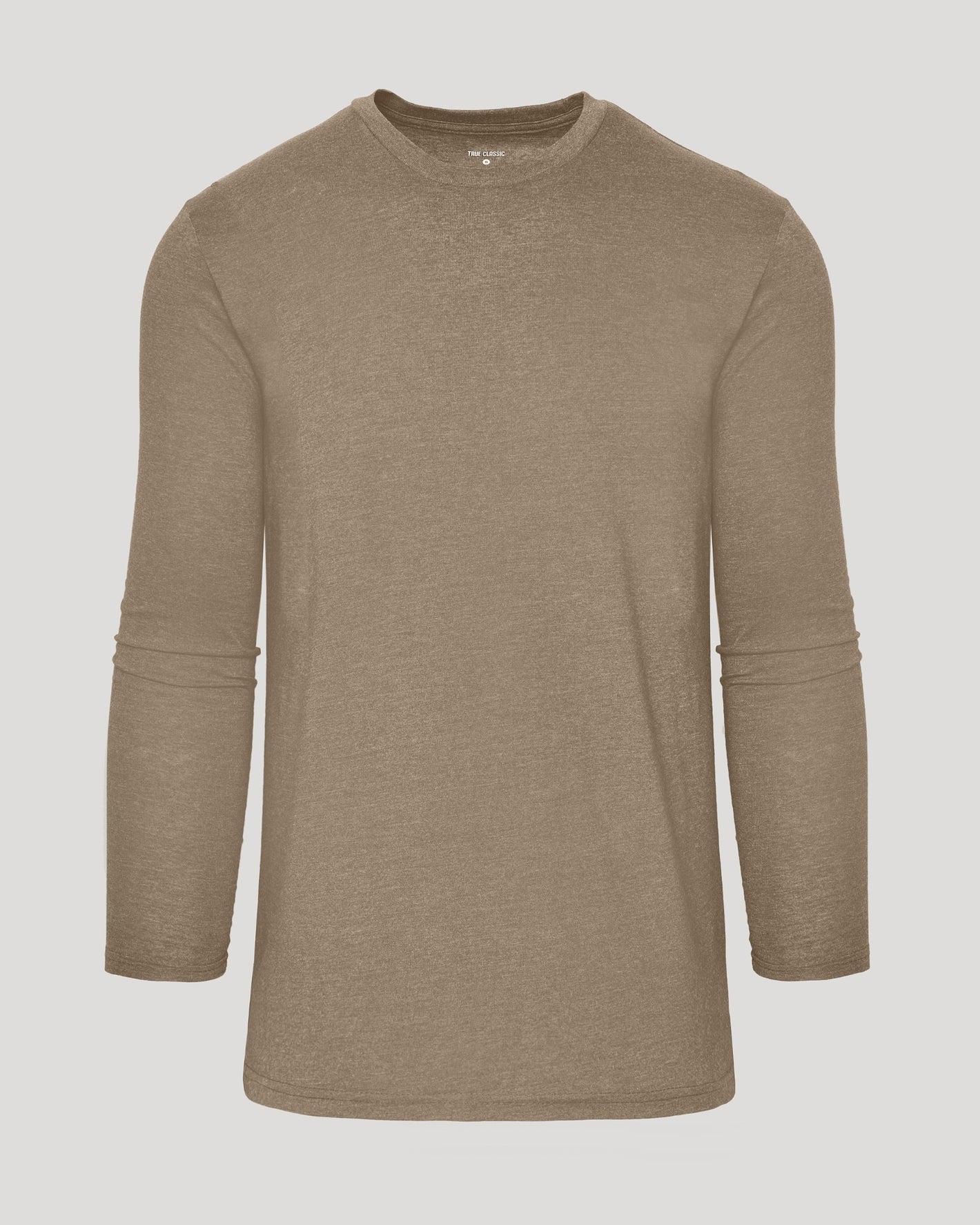 Dark Heather Sagewood Tall Long Sleeve T-Shirt, plain light brown, unisex fit.