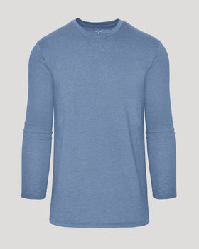 Dark Heather Vintage Navy Tall Long Sleeve T Shirt, heathered-blue, crew-neck.