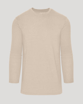 Heather Camel Tall Long Sleeve T-Shirt, laid flat, showcasing casual style.