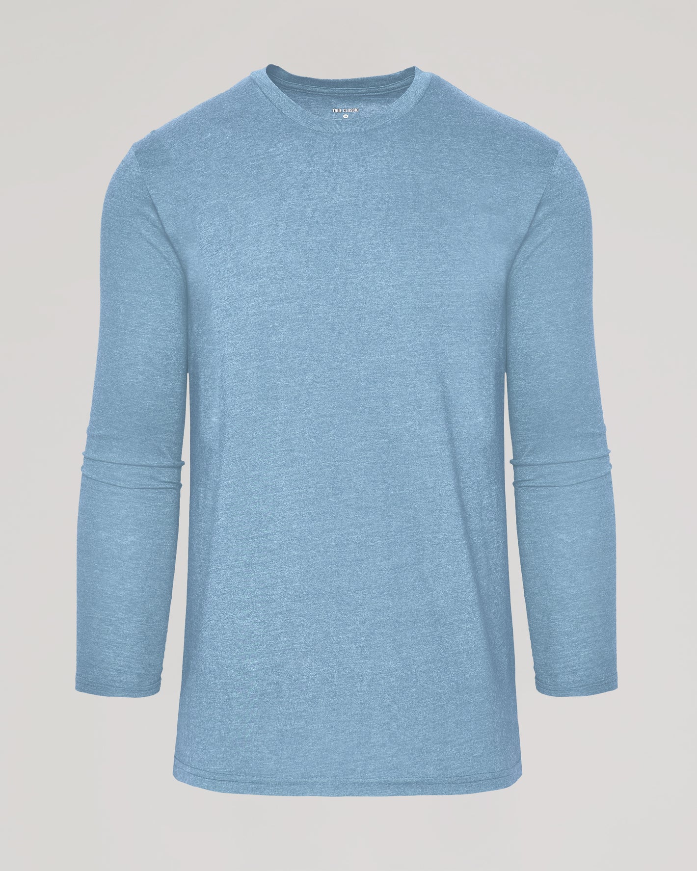 Heather Indigo Tall Long Sleeve T-Shirt laid flat, showcasing fit.