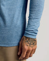 Heather Indigo Tall Long Sleeve T-Shirt on forearm with mandala tattoo.