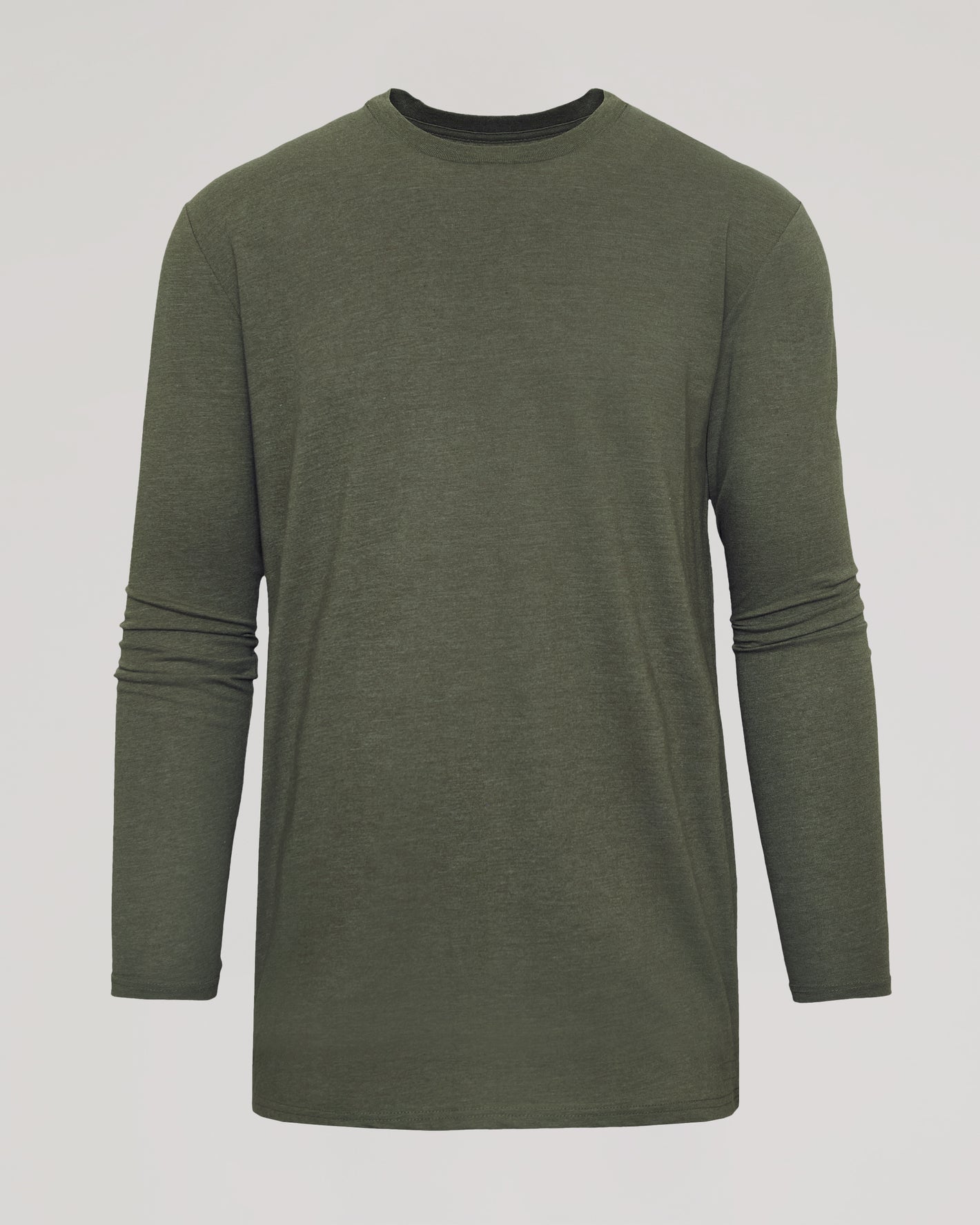 Heather Military Green Tall Long Sleeve T-Shirt, olive-green, crewneck, plain design.
