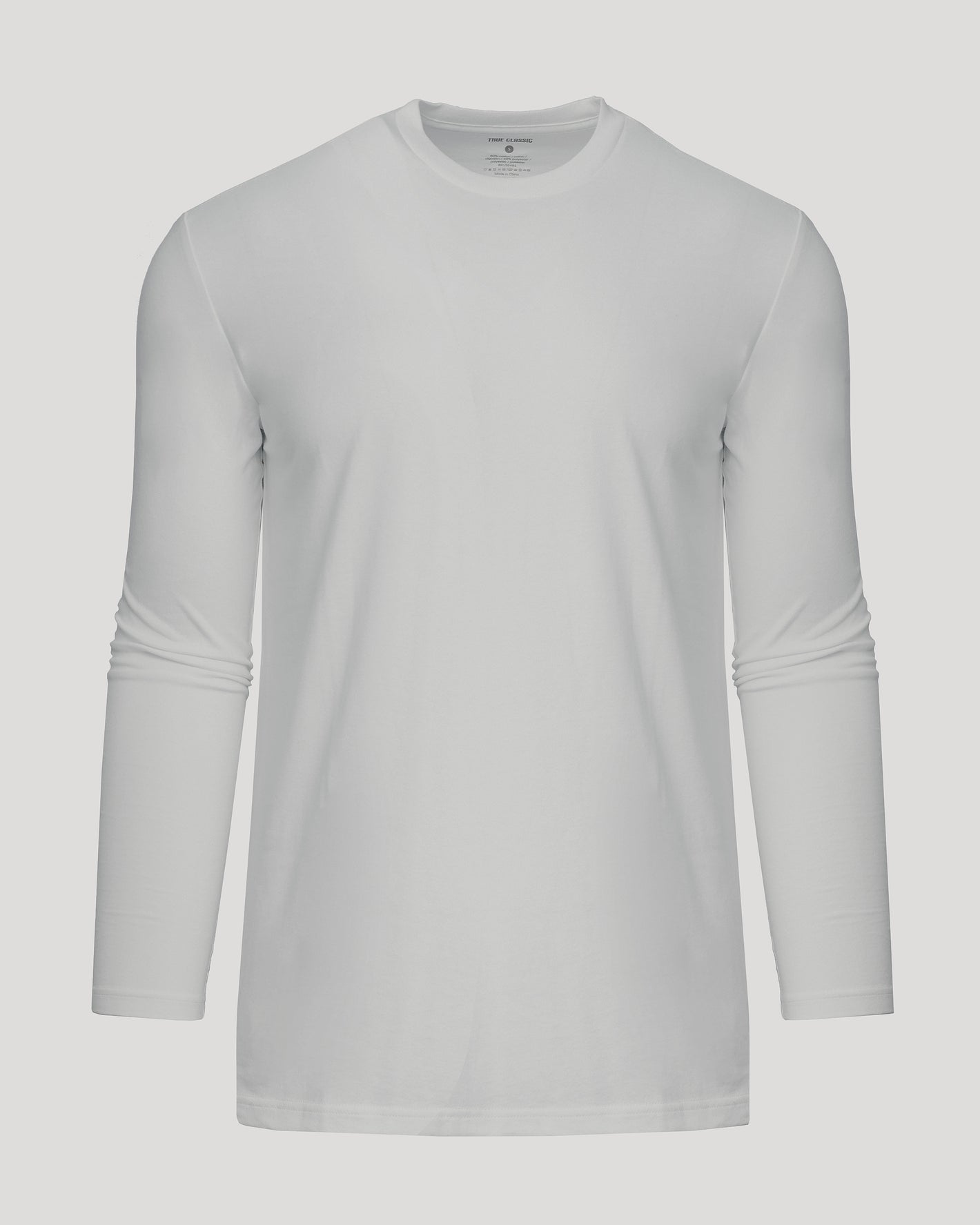 Steel Tall Long Sleeve T-Shirt, plain-white, crew-neck, laid flat.