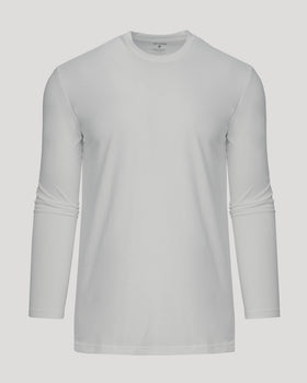 Steel Tall Long Sleeve T-Shirt, plain-white, crew-neck, laid flat.