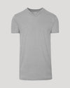 Heather Gray Tall Short Sleeve Classic V-Neck laid flat, showcasing tailored fit.