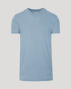 Heather Indigo Tall Short Sleeve Classic V-Neck in light-blue, front view.