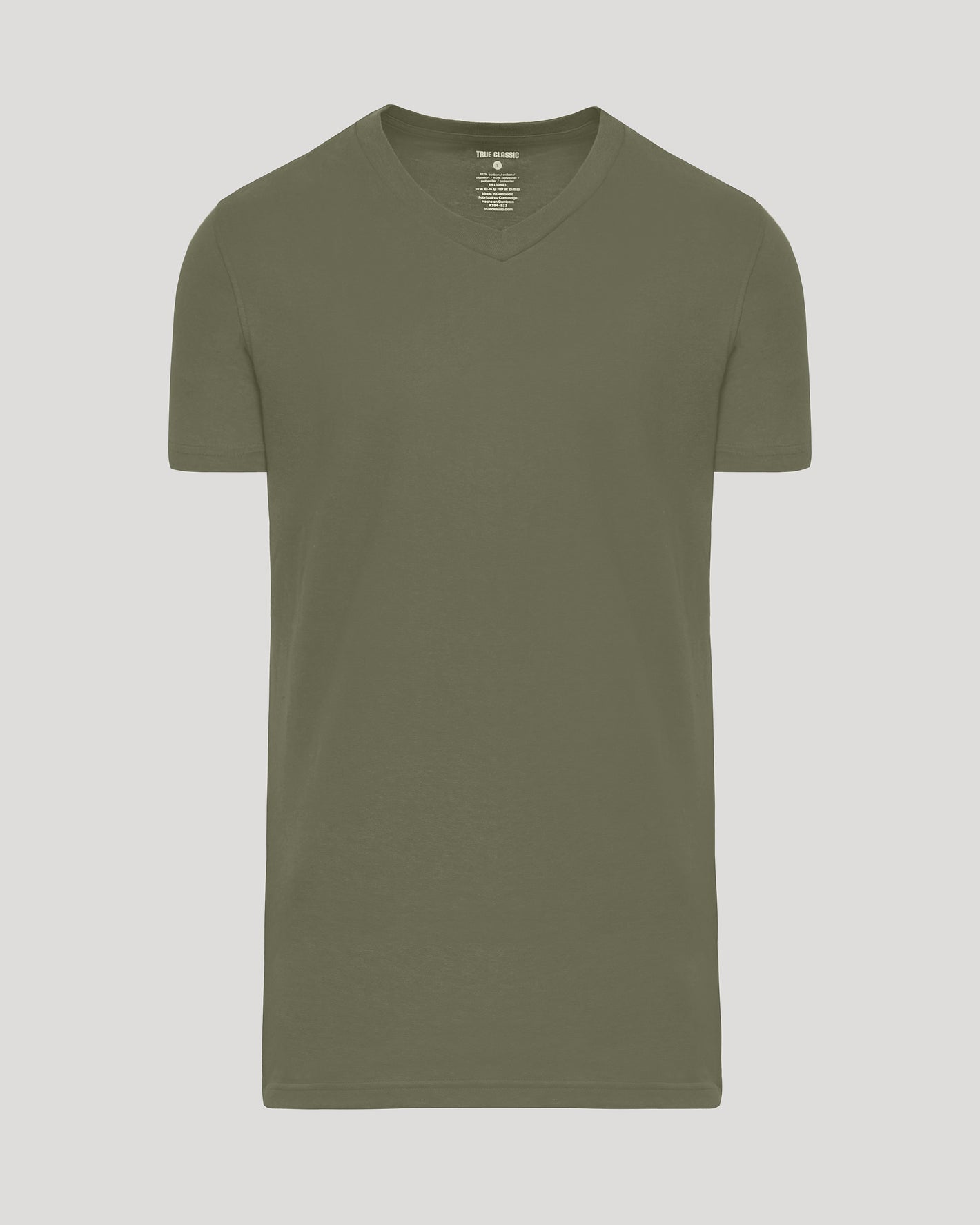 Military Green Tall Short Sleeve Classic V-Neck laid out flat.
