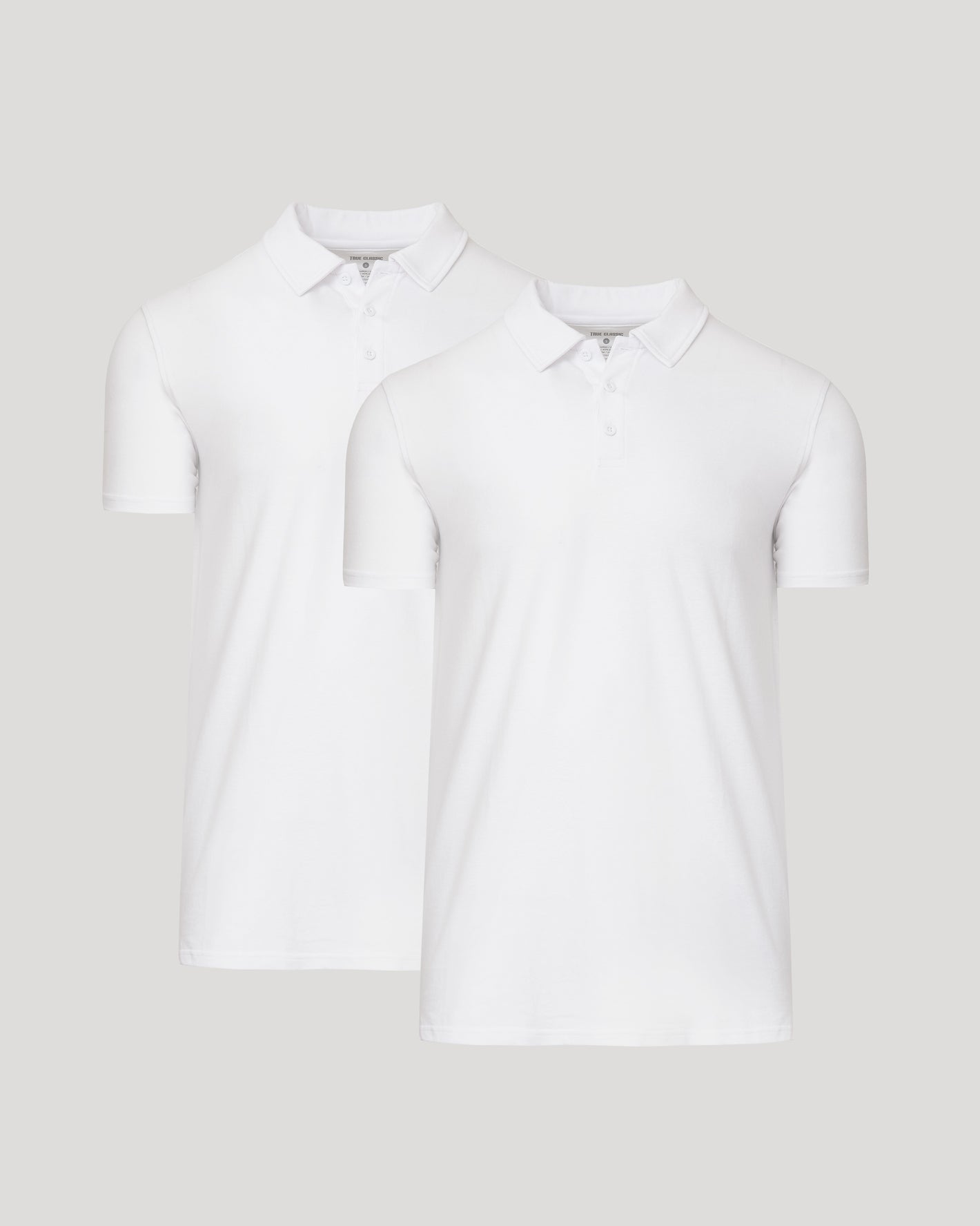 White polo shirt on a light gray background