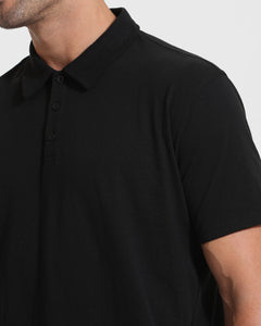 True ClassicClose-up of All Black Tall Classic Polo collar with buttons.