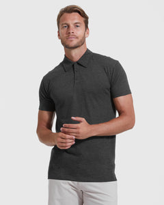 True ClassicTall Classic Polo 3-Pack modeled with relaxed fit, charcoal-gray polo.