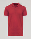 Dark Heather Lava Short Sleeve Tall Polo, heathered red, classic collar, two-button placket.
