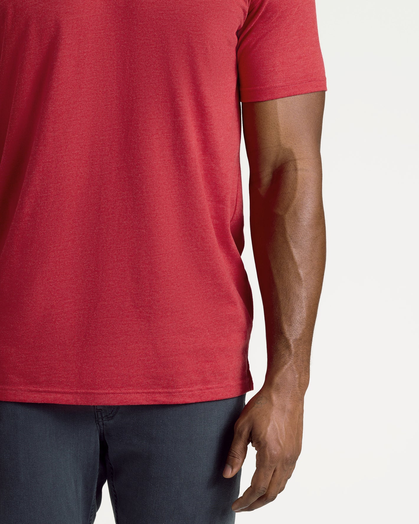 Dark Heather Lava Short Sleeve Tall Polo worn with relaxed fit.