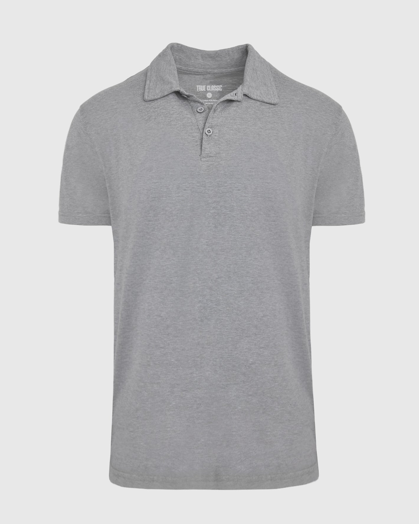 Heather Gray Short Sleeve Tall Polo with classic collar and two-button placket.