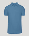 Indigo Short Sleeve Tall Polo, blue, flat-lay, fold-over collar, three-button placket.