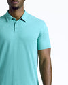 Light Heather Greenery Short Sleeve Tall Polo with collar and two buttons visible.