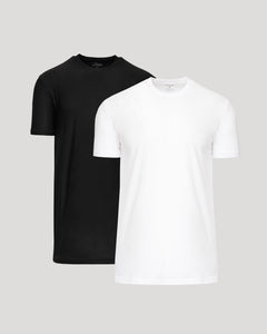 True ClassicTall Active Crew 2-Pack T-shirts in black and white displayed.