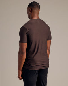 True ClassicBack view of man in Dark Heather Cocoa Tall Active Crew Neck 2.0.
