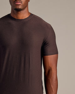 True ClassicDark Heather Cocoa Tall Active Crew Neck 2.0 on model's upper body.