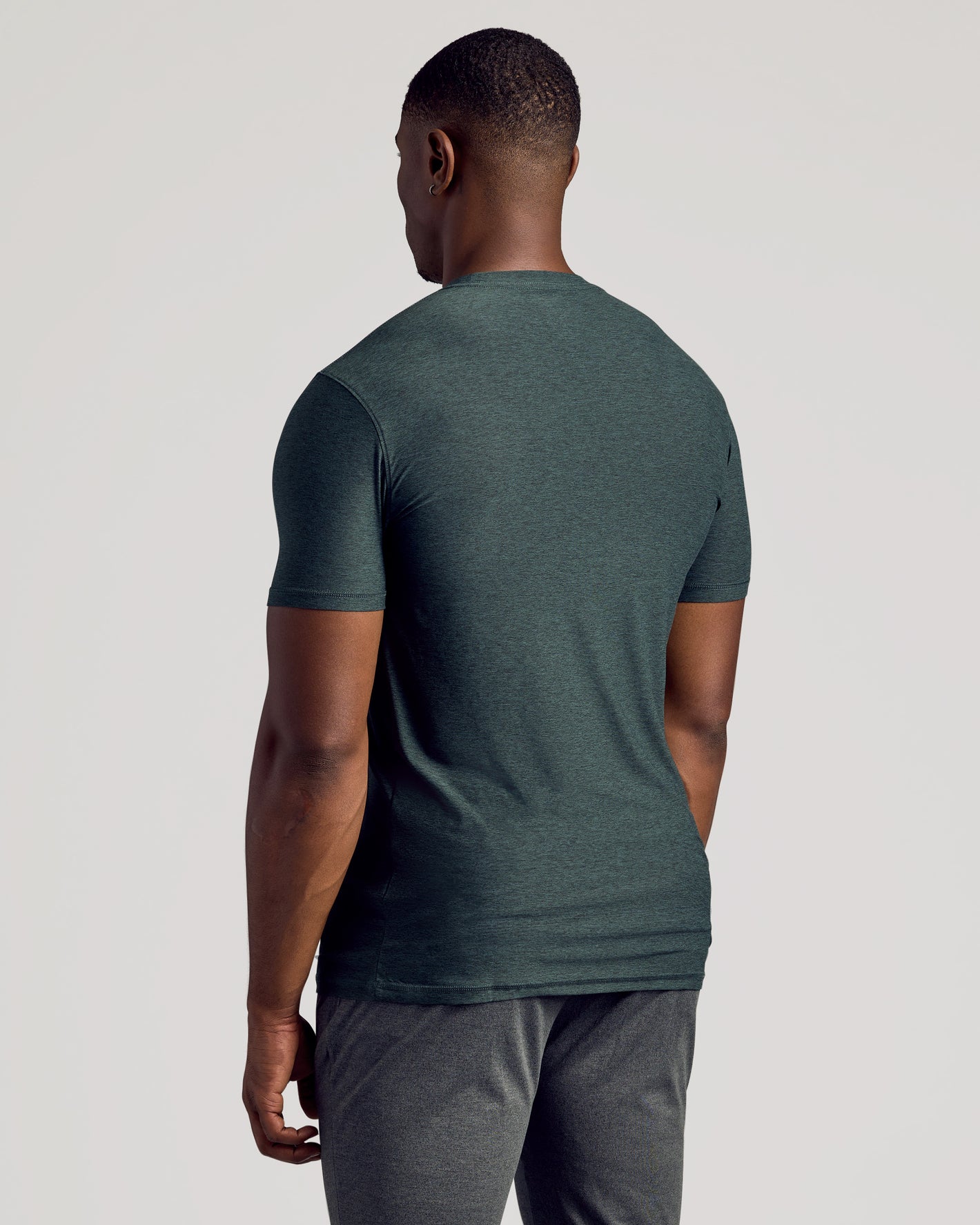 Dark Heather Forest Tall Active Crew Neck 2.0 from back view.