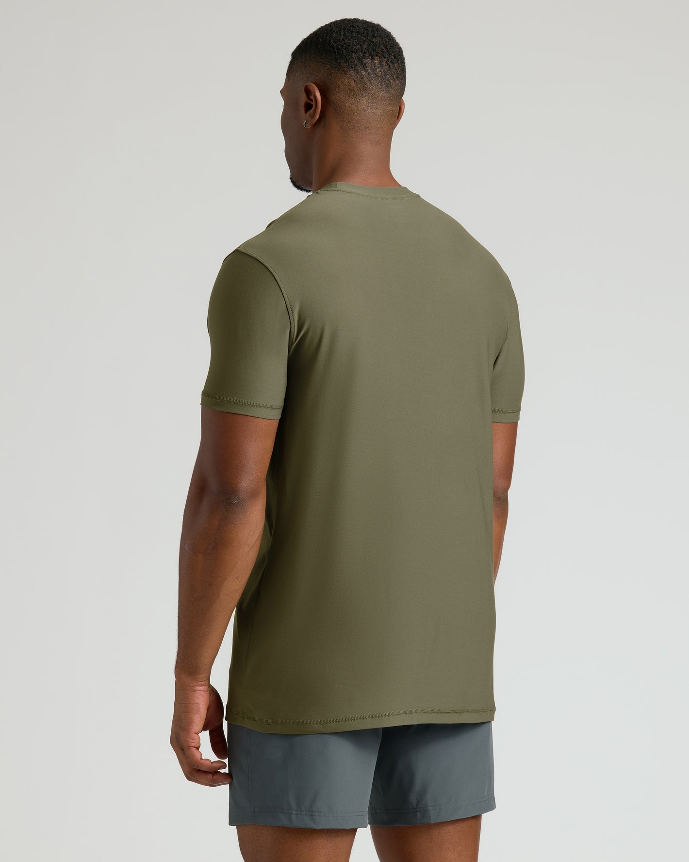 Military Green Tall Active Crew Neck 2.0 from behind, showcasing fit.