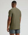 Tall Active Crew 3-Pack: Man wearing slim olive-green tee and dark shorts.