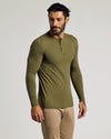 Camiseta Henley larga mangas largas verde militar