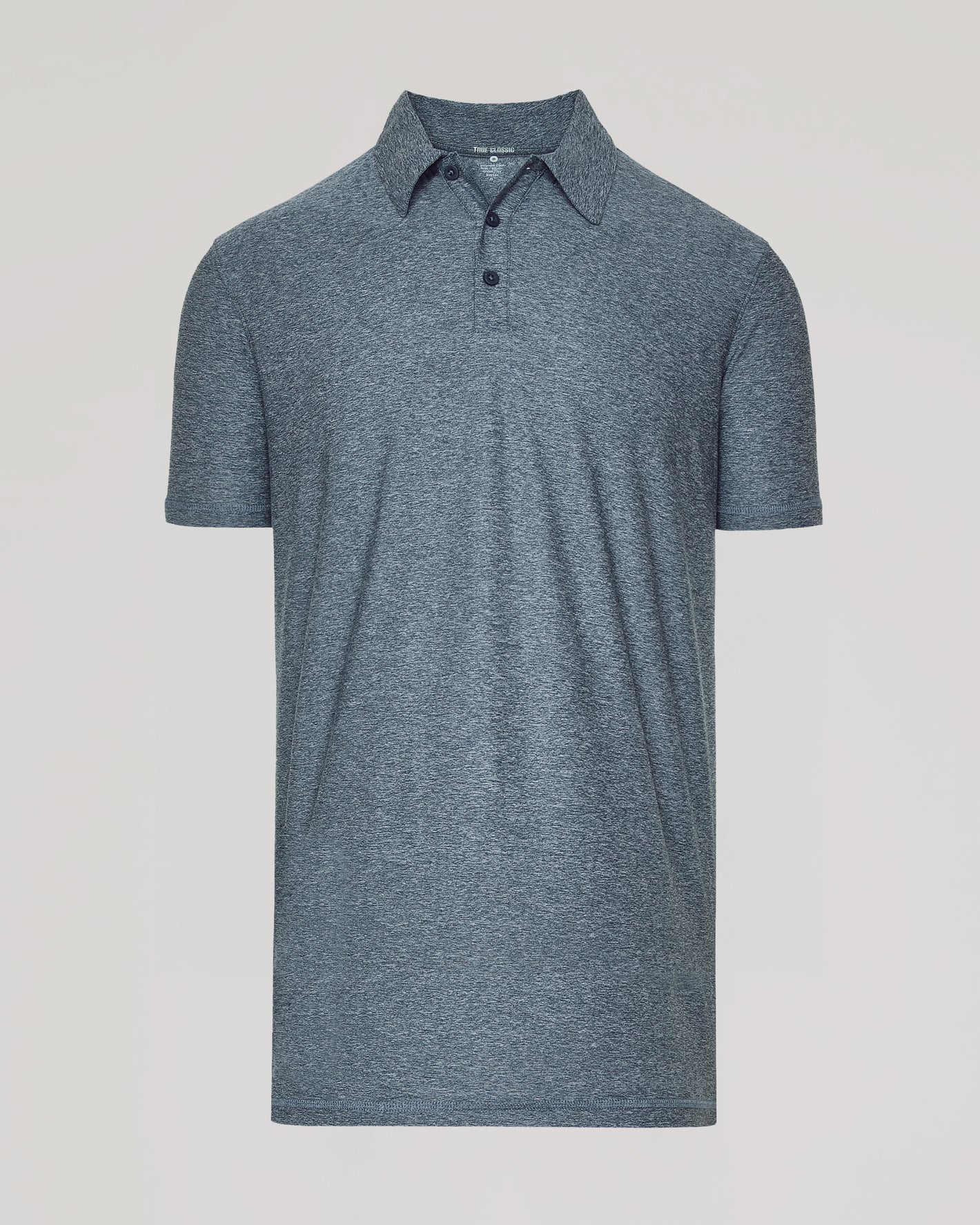 Heather Navy Short Sleeve Tall Active Polo in heathered blue-gray, flat.