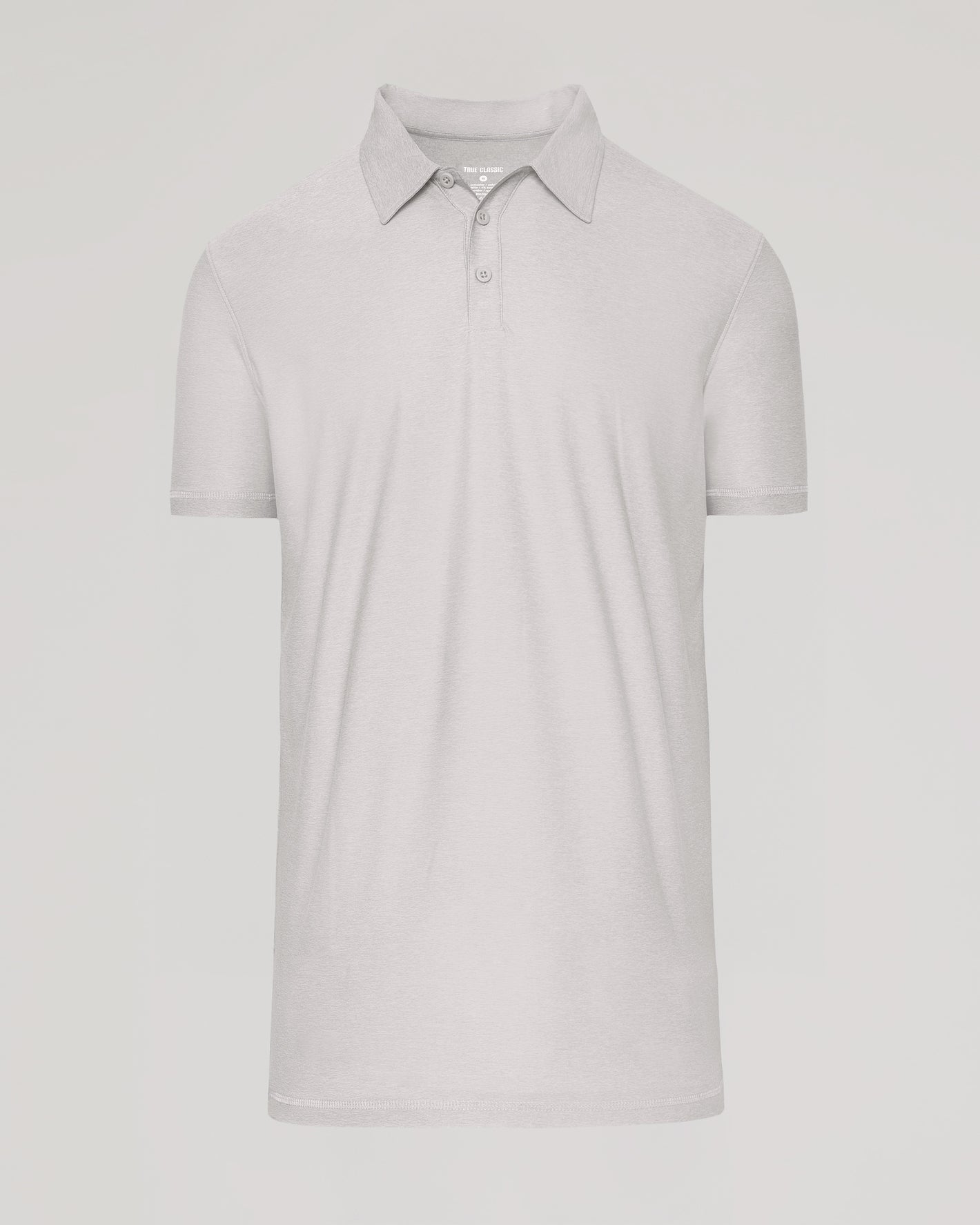 Light Heather Gray Short Sleeve Tall Active Polo with classic collar and placket.