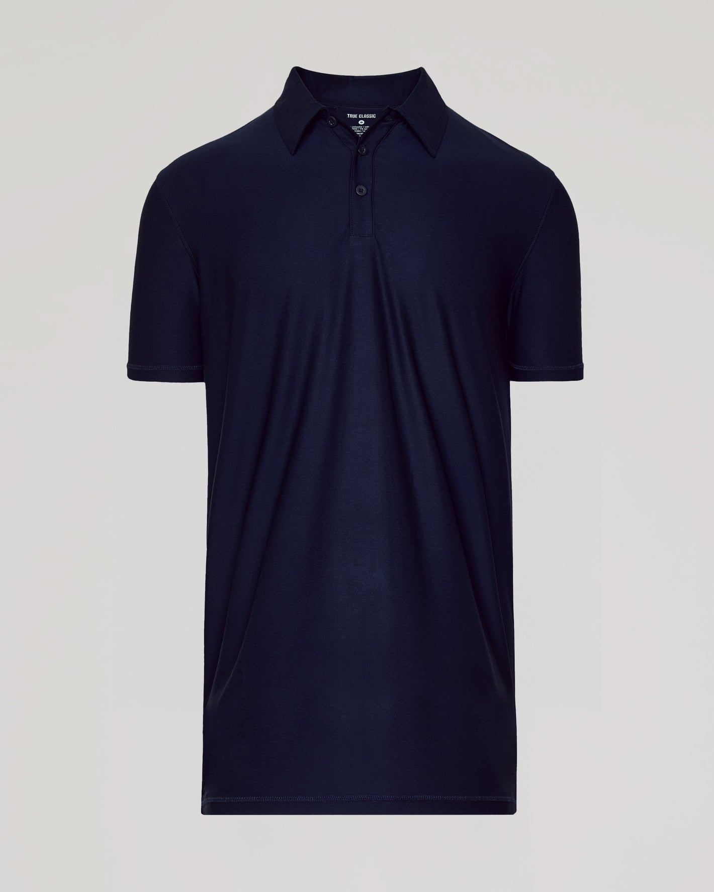 Navy Short Sleeve Tall Active Polo with a fold-over collar.