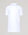 White Short Sleeve Tall Active Polo with fold-over collar and three-button placket.