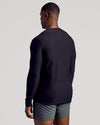 Man in Black Long Sleeve Tall Active Crew, gray athletic shorts.