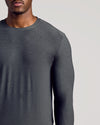 Man wearing Charcoal Heather Gray Long Sleeve Tall Active Crew shirt.