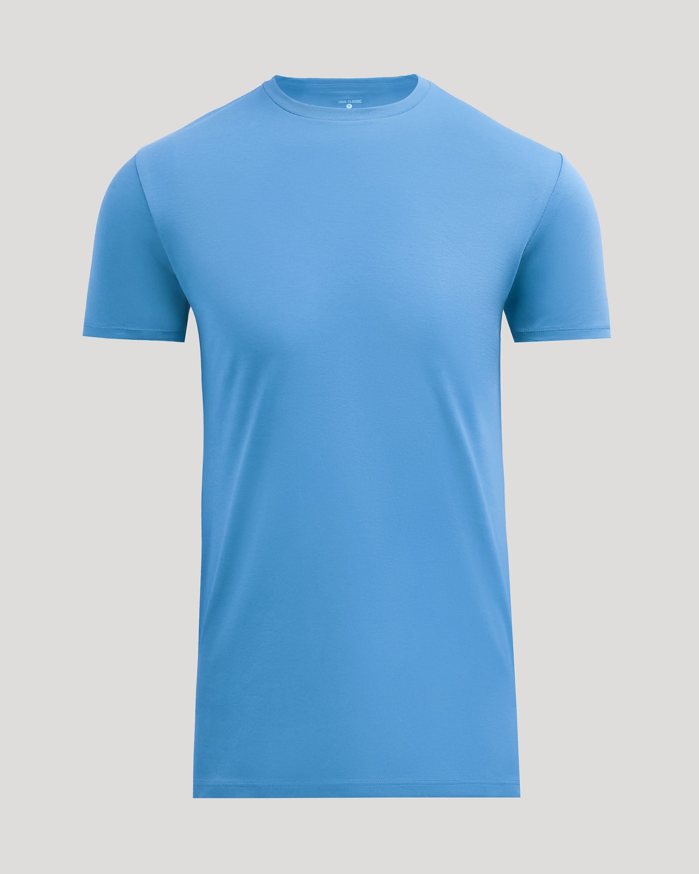 Cerulean Tall Premium Pima Crew Neck T-shirt on gray background.