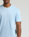 Ether Tall Premium Pima Crew Neck in light blue on model's torso.