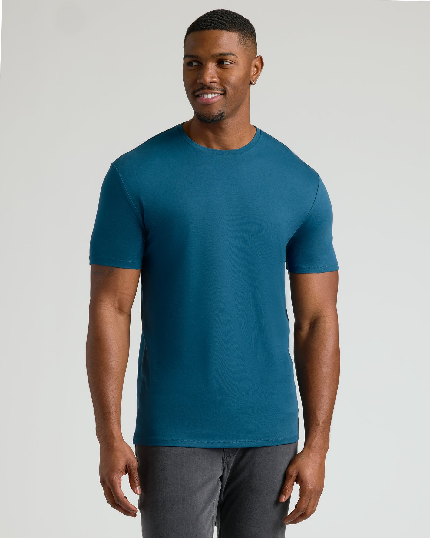Tall Pima Cotton Tee in teal, worn by a young man.