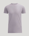 A light lavender crew-neck short-sleeve t-shirt displayed on a neutral light gray background.