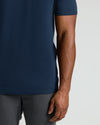 Navy Tall Premium Pima Crew Neck on model's right torso side view.