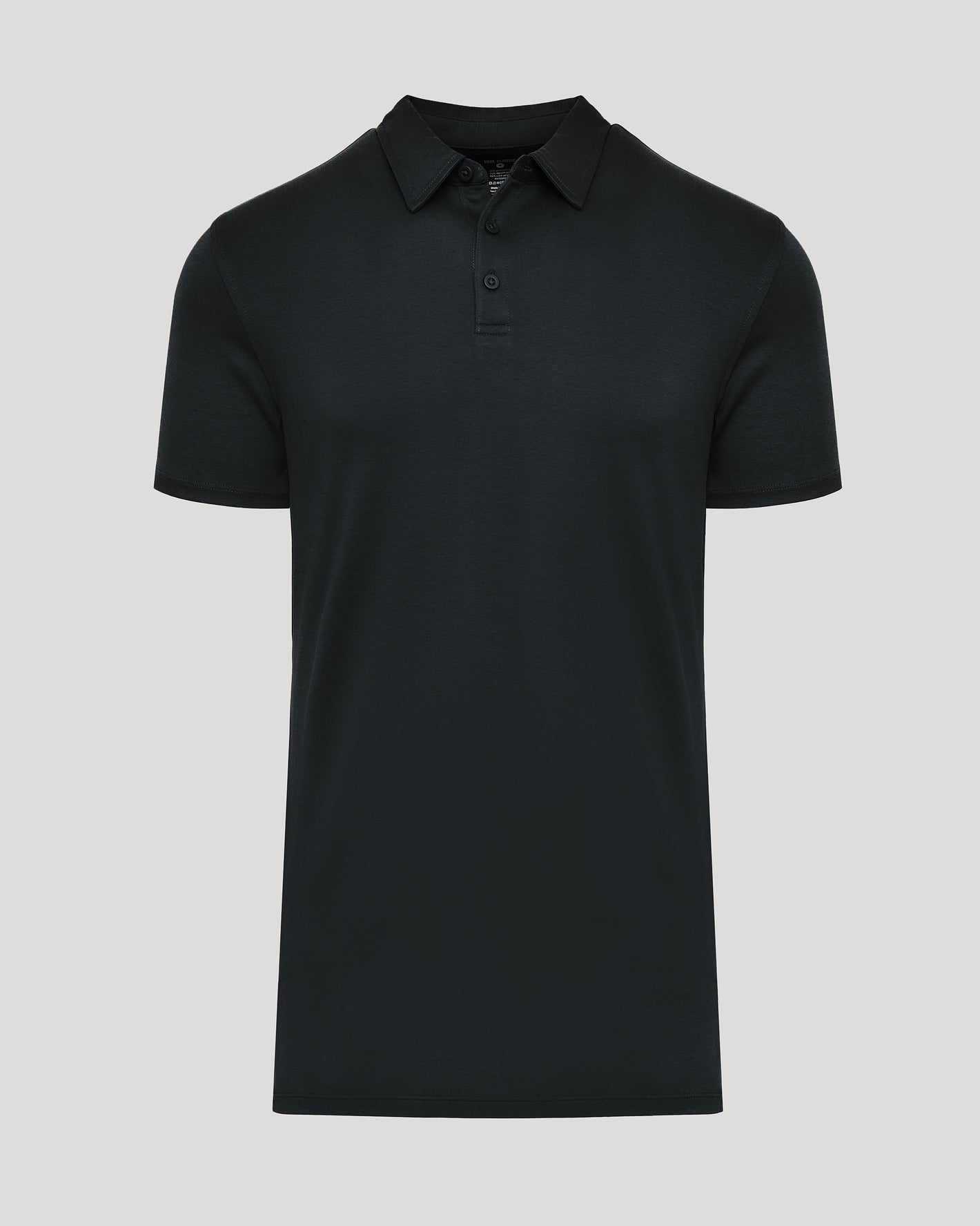 Black Tall Premium Pima Polo with collar and three-button placket.