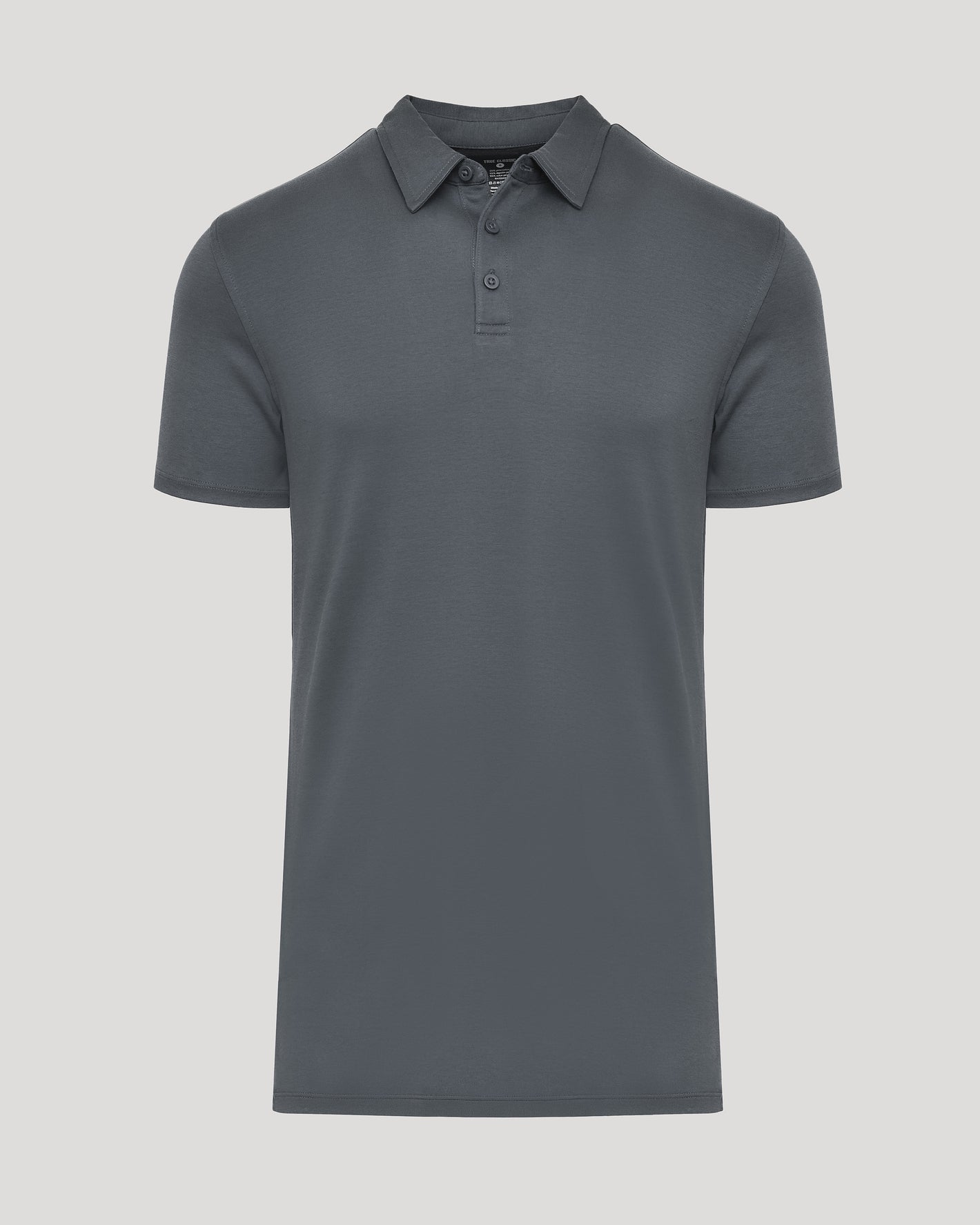 Carbon Tall Pima Polo, dark gray, short-sleeved, classic collar, three-button placket.