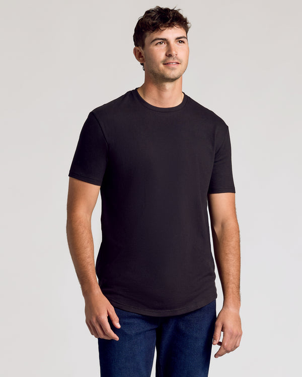 Staple Short Sleeve Tall Curved Hem Crew worn by young man.