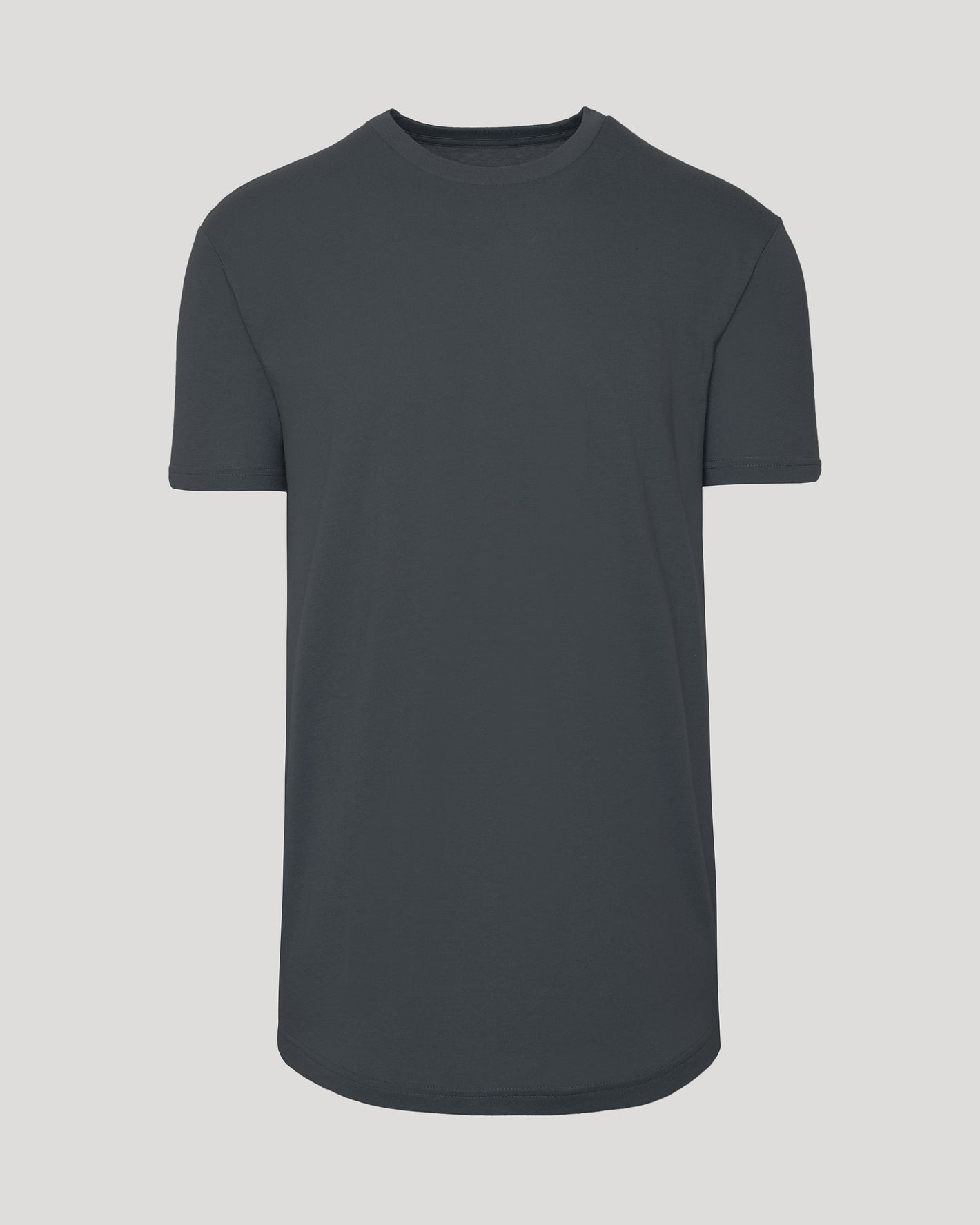 Carbon Short Sleeve Tall Curved Hem Crew, dark-gray, front view, neutral background.