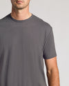Carbon Short Sleeve Tall Curved Hem Crew on model, showcasing fit and style.