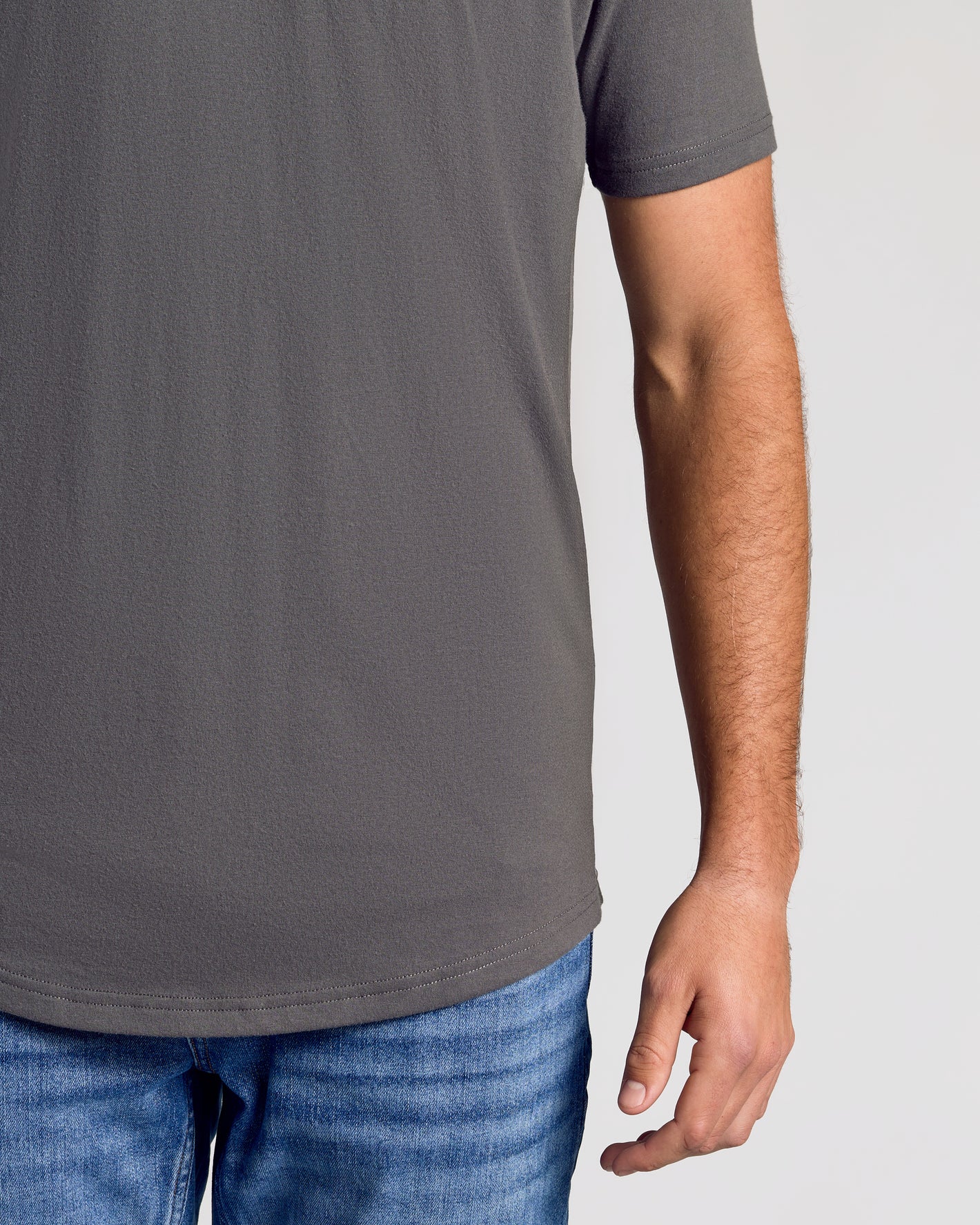 Carbon Short Sleeve Tall Curved Hem Crew on male torso.