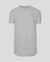 Heather Gray Short Sleeve Tall Curved Hem Crew laid flat.