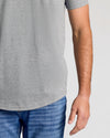 Heather Gray Short Sleeve Tall Curved Hem Crew on person.